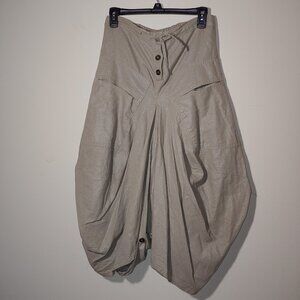 YaelOrgad Linen Blend Draped Wide Harem Convertable Pants Shimmer Cream M